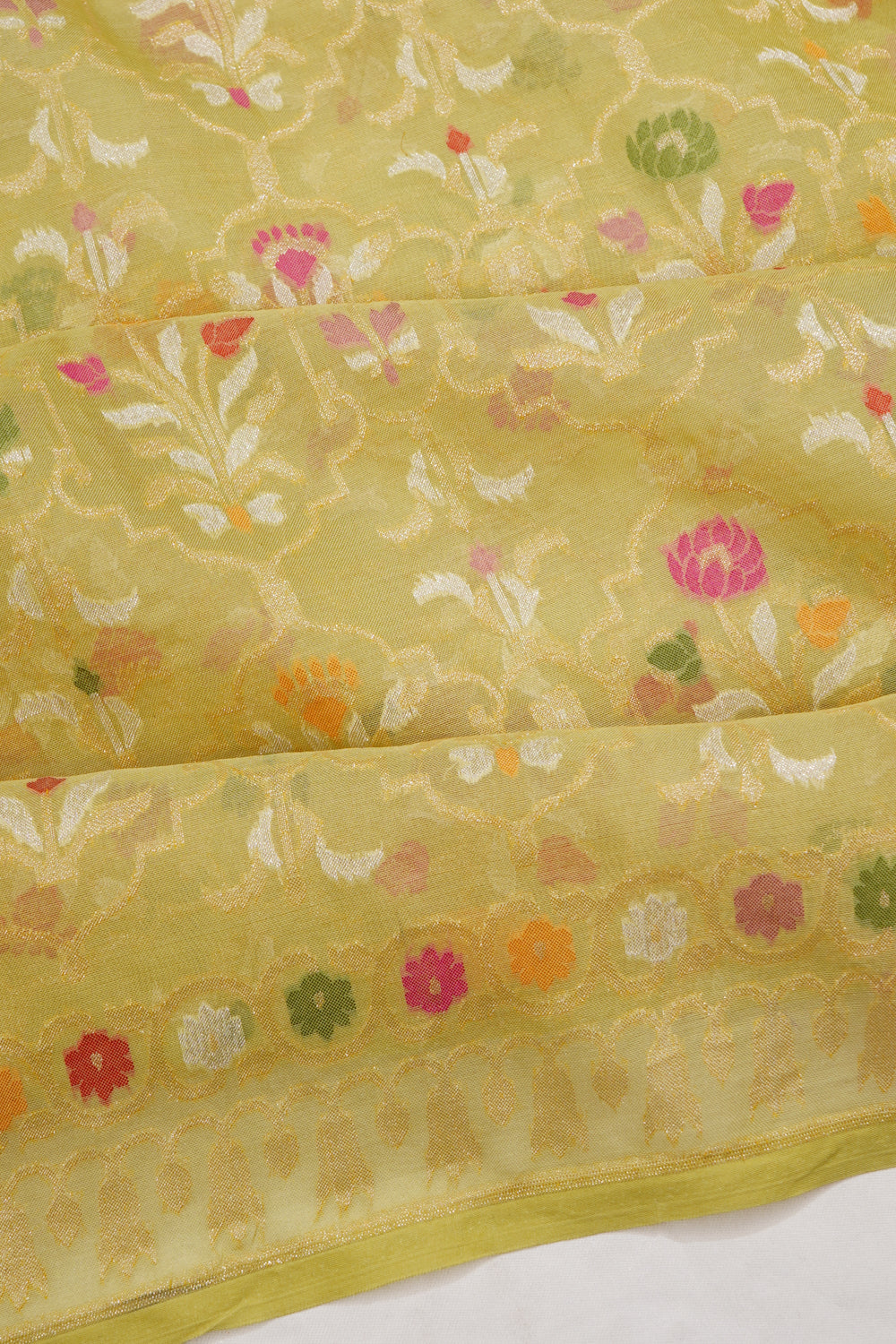 Banarasi Kora Organza Brocade Yellow Saree