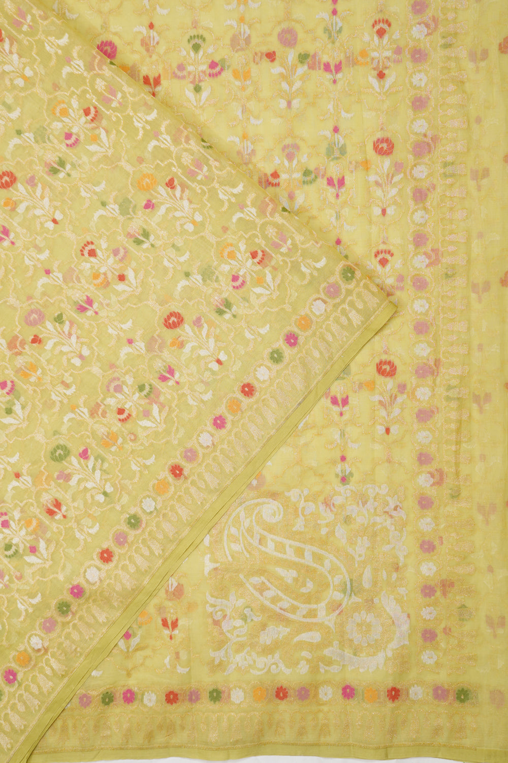 Banarasi Kora Organza Brocade Yellow Saree