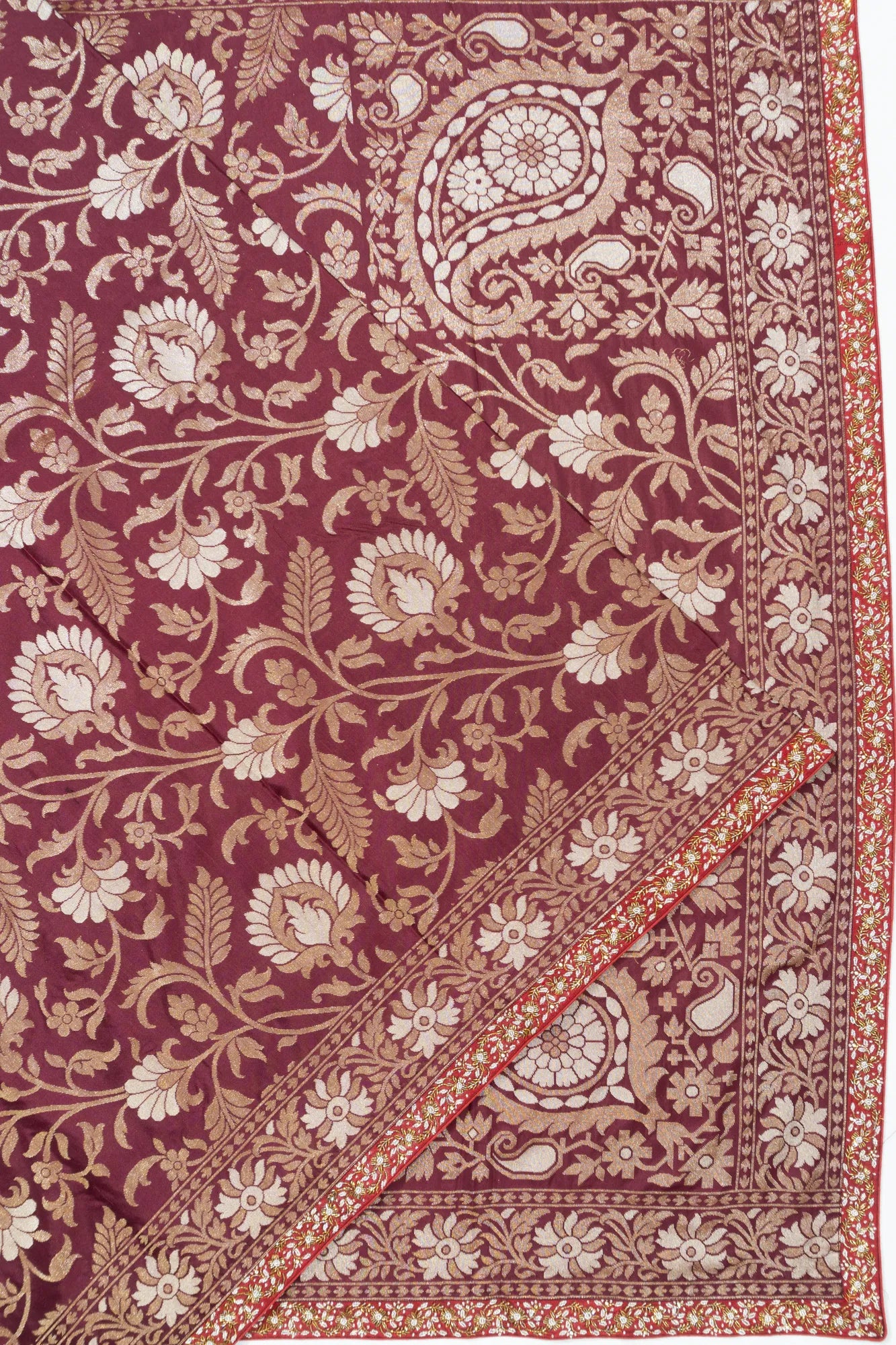 Banarasi Silk All Over Jamdani Burgundy Saree With Zardosi Work Border