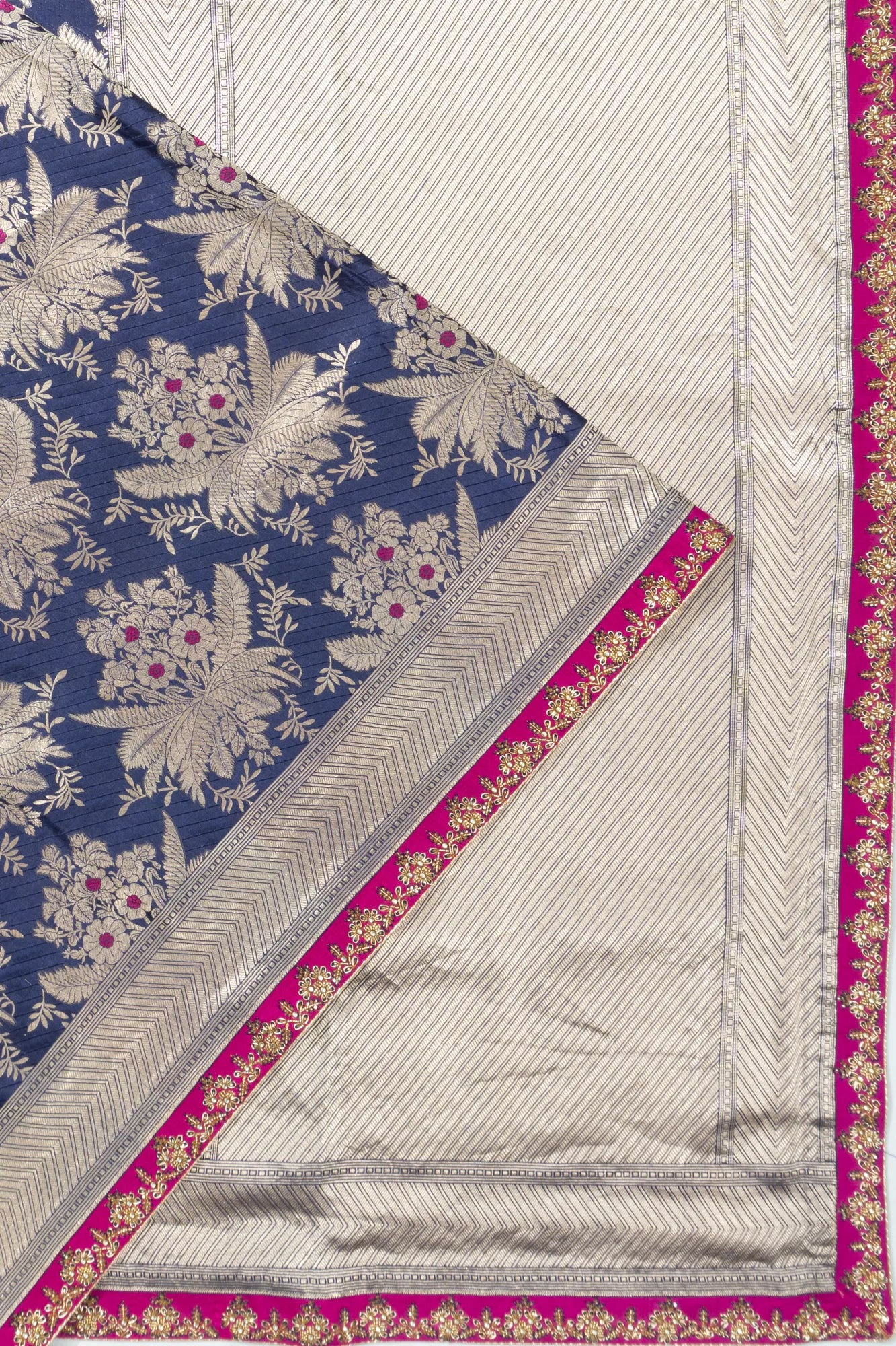 Banarasi Silk Butta dark Blue Saree With Zardosi Work Border