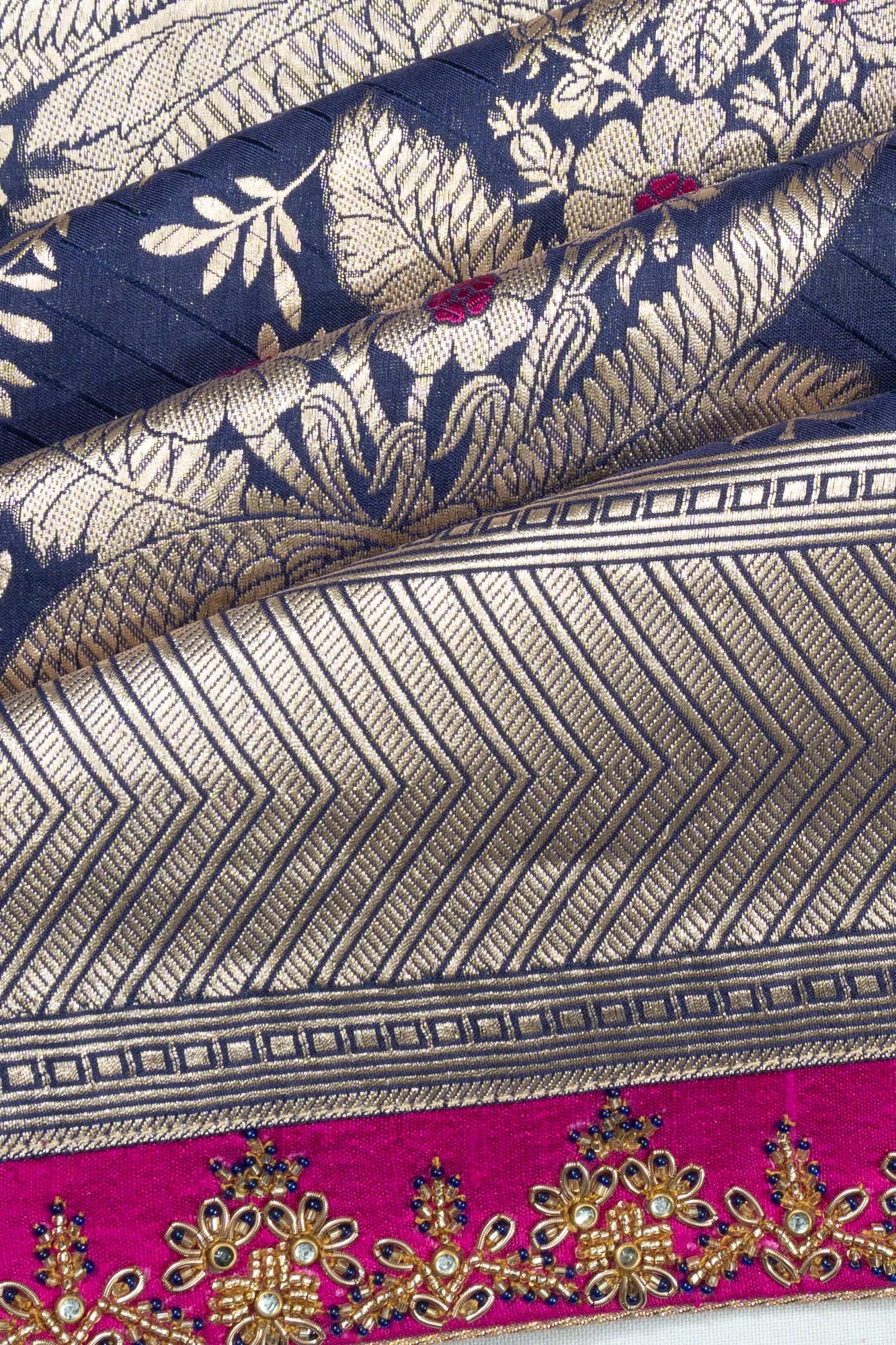 Banarasi Silk Butta dark Blue Saree With Zardosi Work Border