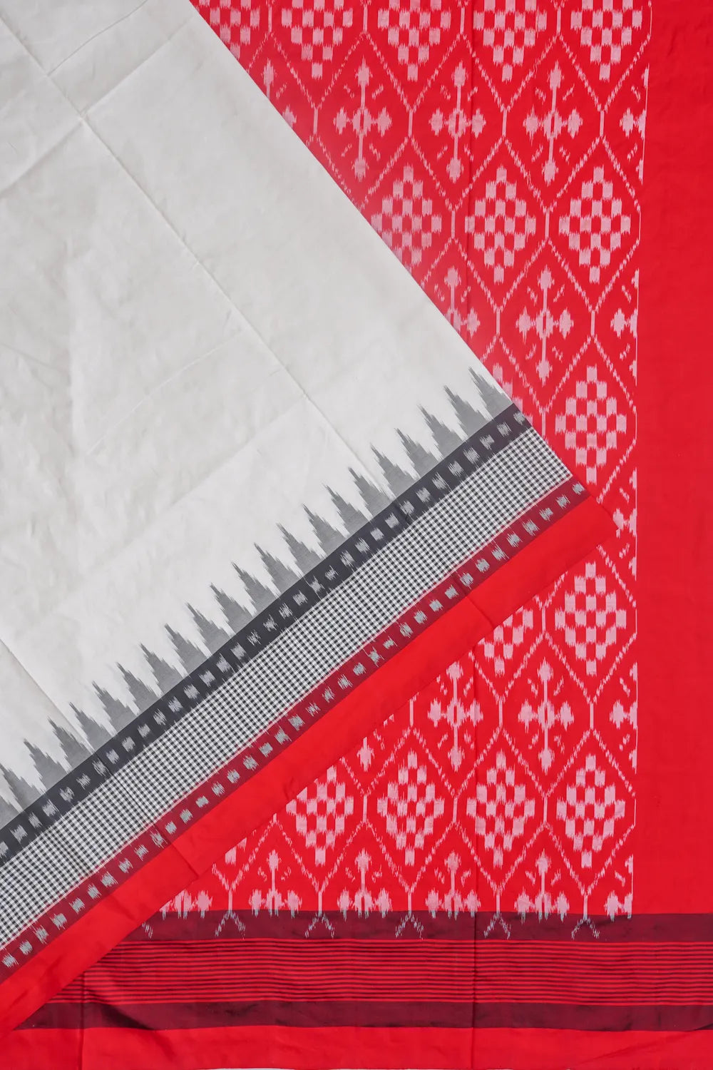 Pochampally Silk Ikat Plain White Saree