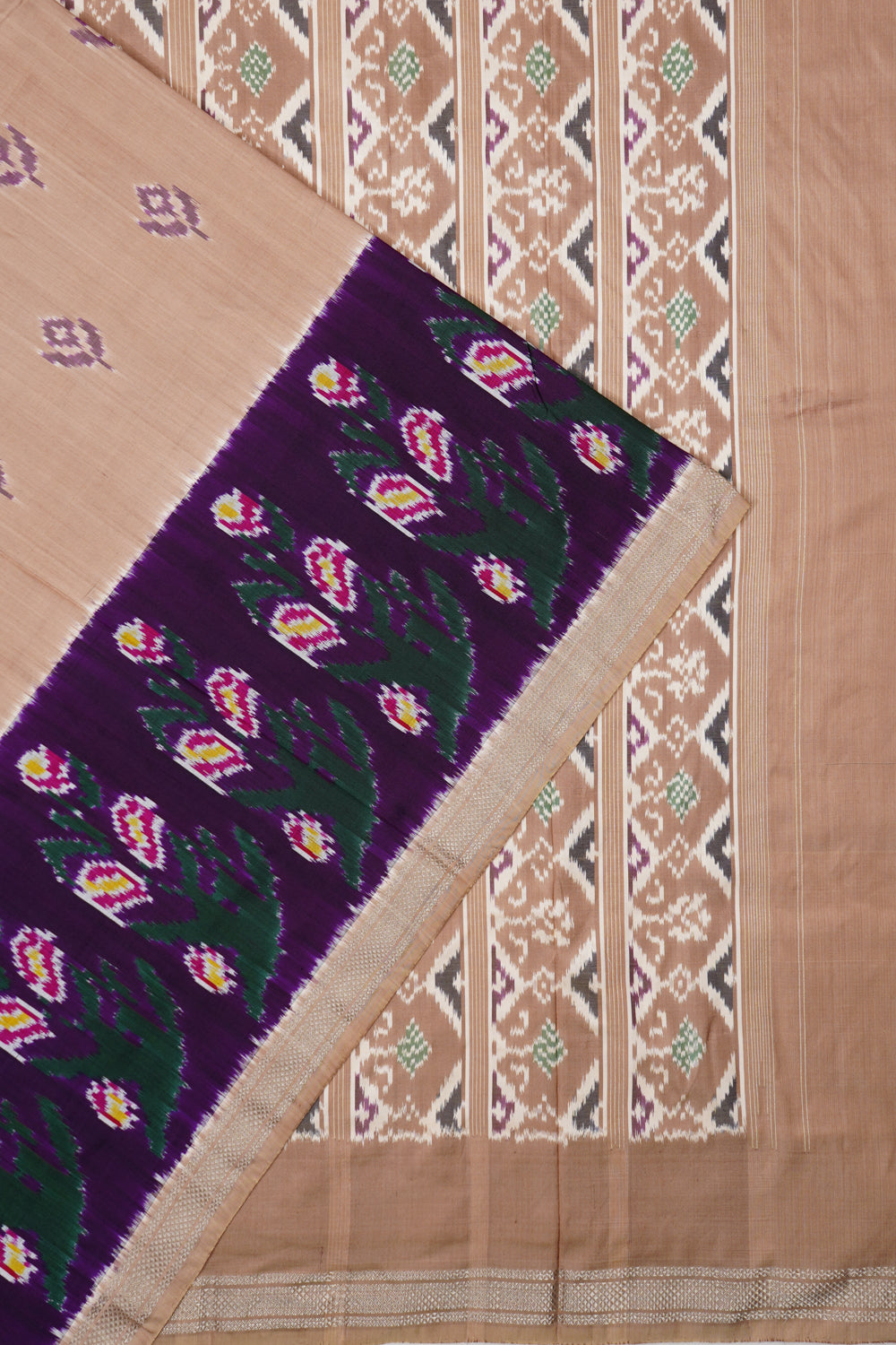 Pochampally Silk Ikat Butta Cream Saree