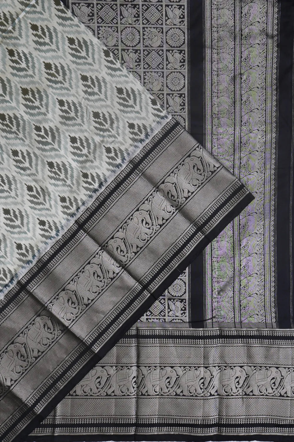 Kanchipuram Silk Ikat White Saree