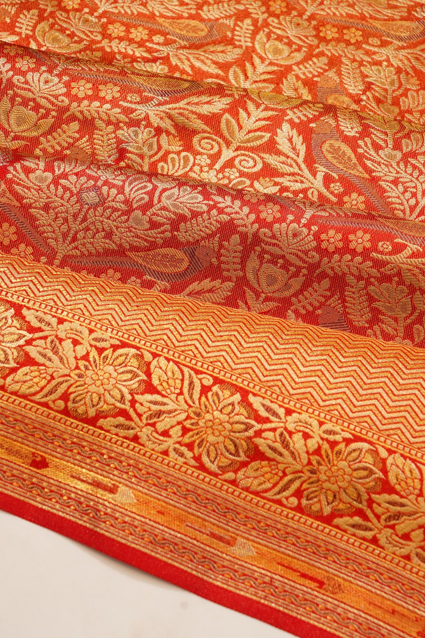 Kanchipuram Silk Tissue Brocade Red Saree