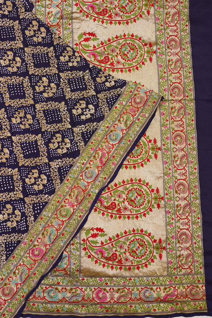 Banarasi Georgette Bandhani Brocade Dark Blue Saree