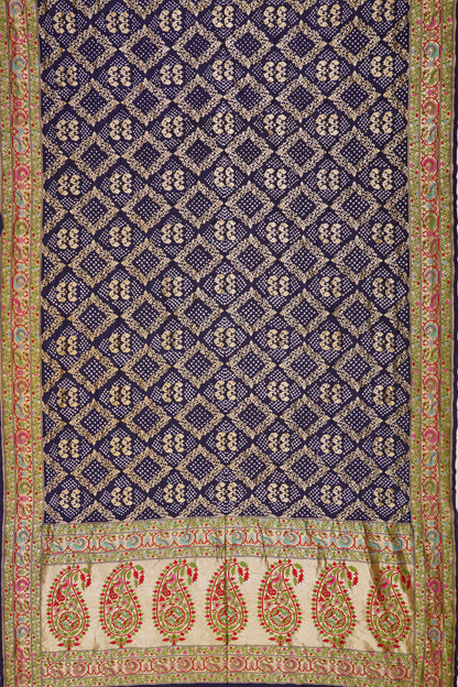 Banarasi Georgette Bandhani Brocade Dark Blue Saree