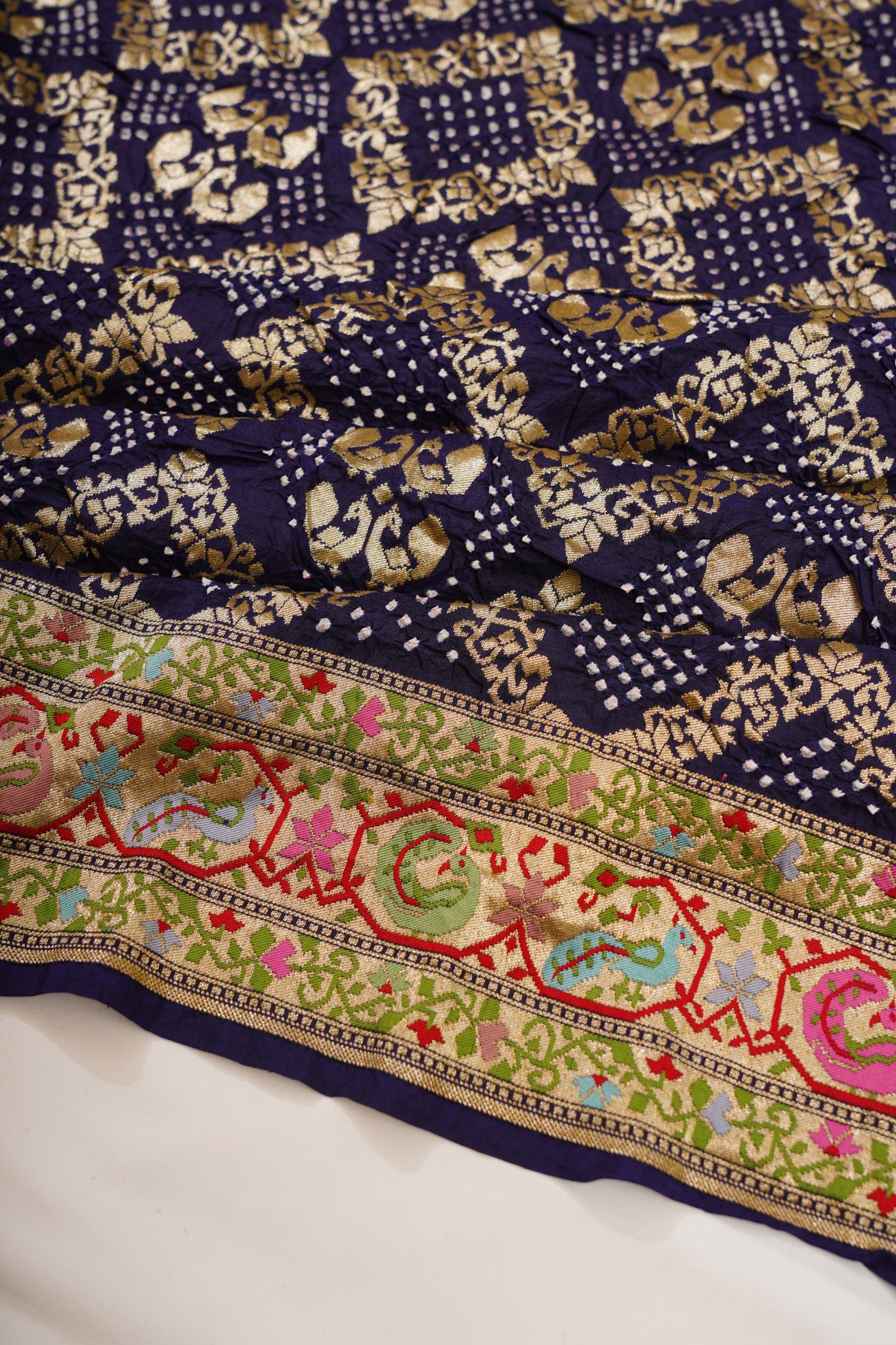 Banarasi Georgette Bandhani Brocade Dark Blue Saree