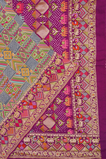 Banarasi Silk Bandhani Brocade Grey Saree