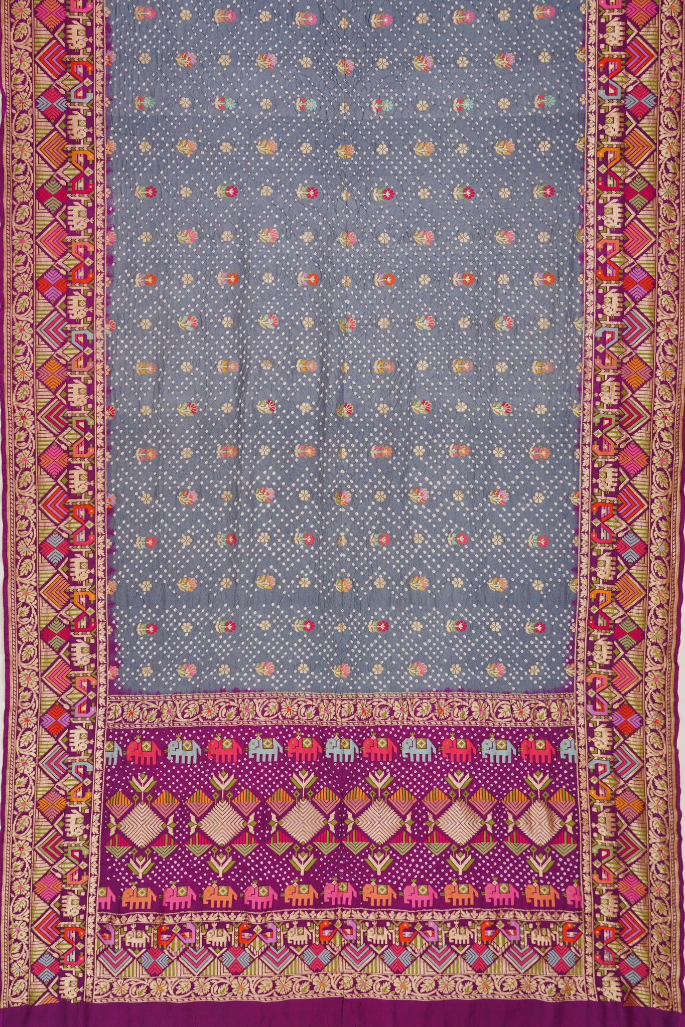 Banarasi Silk Bandhani Brocade Grey Saree