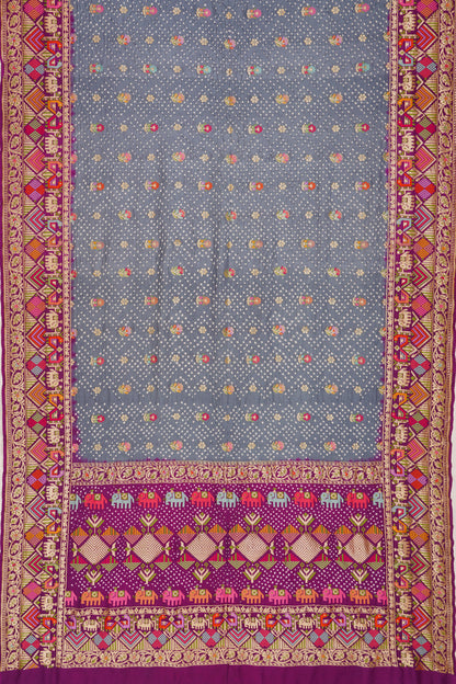 Banarasi Silk Bandhani Brocade Grey Saree