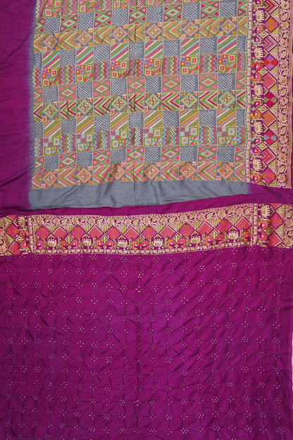 Banarasi Silk Bandhani Brocade Grey Saree