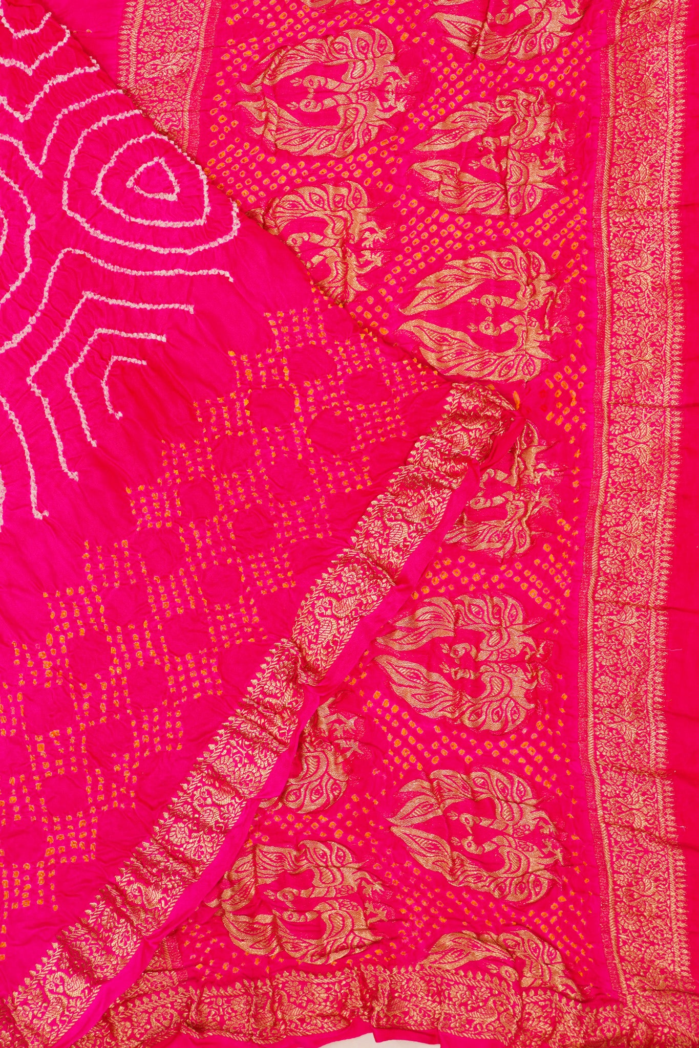 Banarasi Silk Bandhani Rani Pink Saree