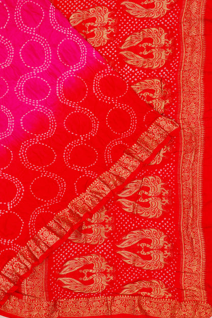 Banarasi Silk Bandhani Rani Pink Saree