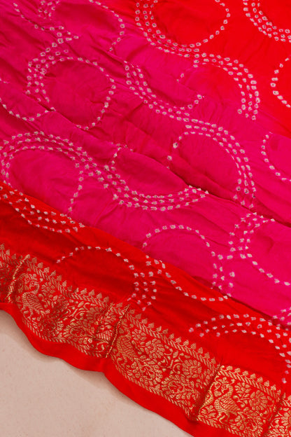 Banarasi Silk Bandhani Rani Pink Saree