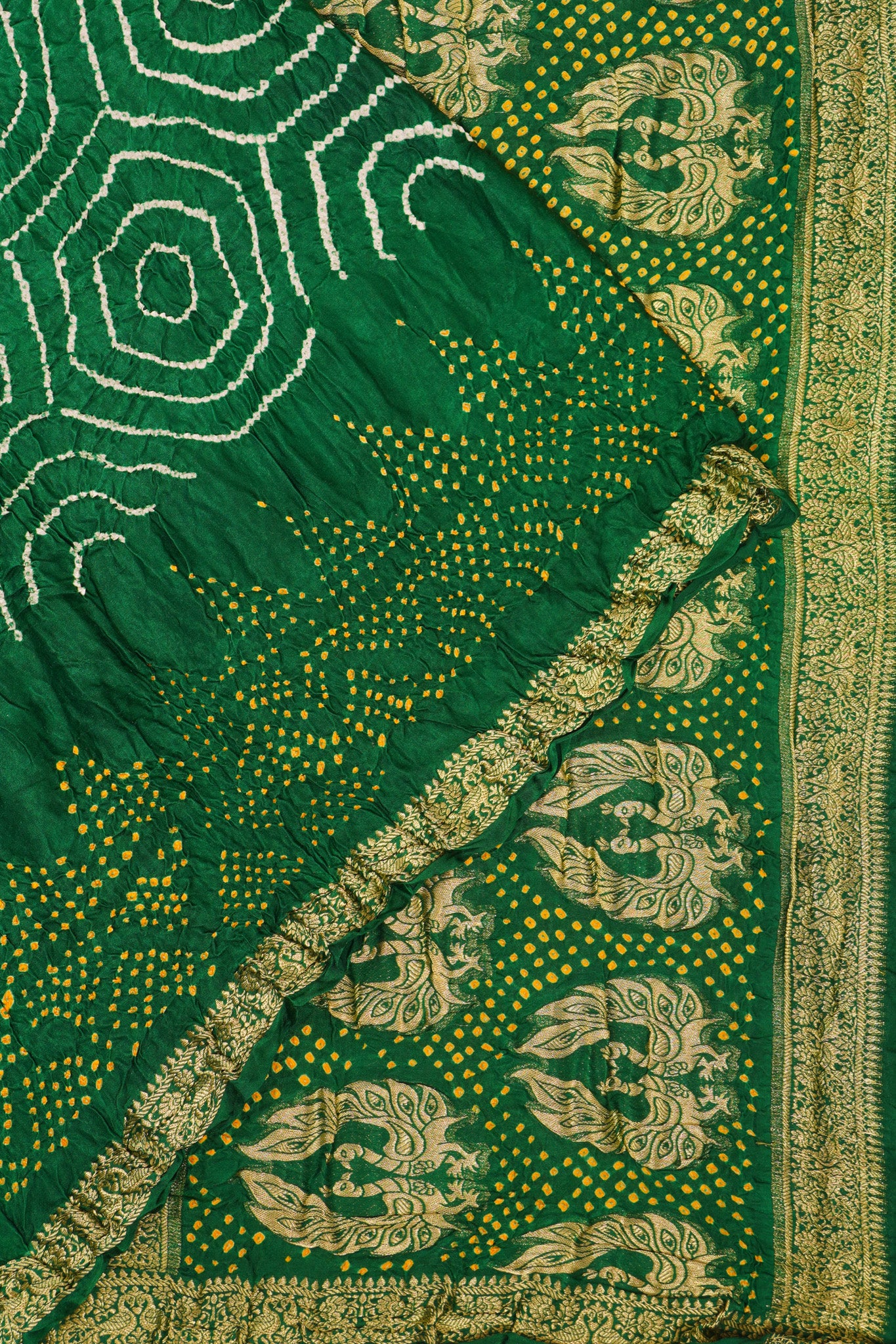 Banarasi Silk Bandhani Dark Green Saree