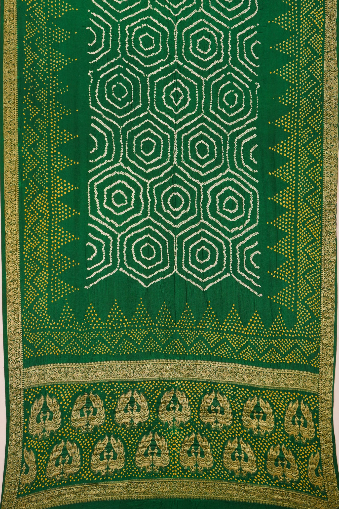 Banarasi Silk Bandhani Dark Green Saree