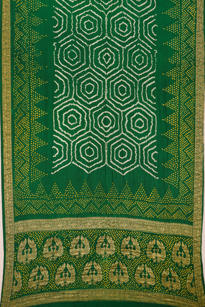 Banarasi Silk Bandhani Dark Green Saree