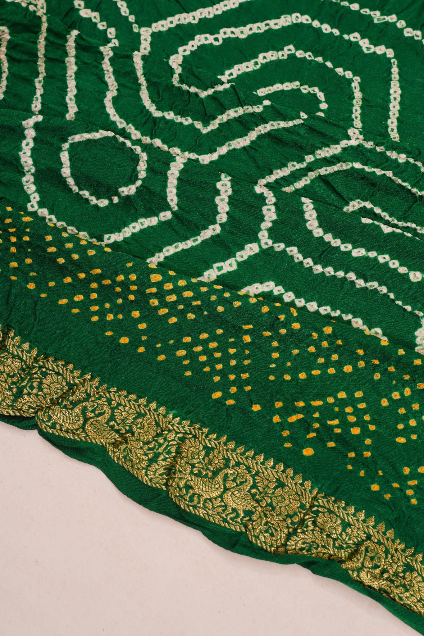 Banarasi Silk Bandhani Dark Green Saree