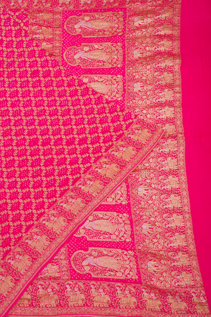 Banarasi Silk Bandhani Brocade Rani Pink Saree