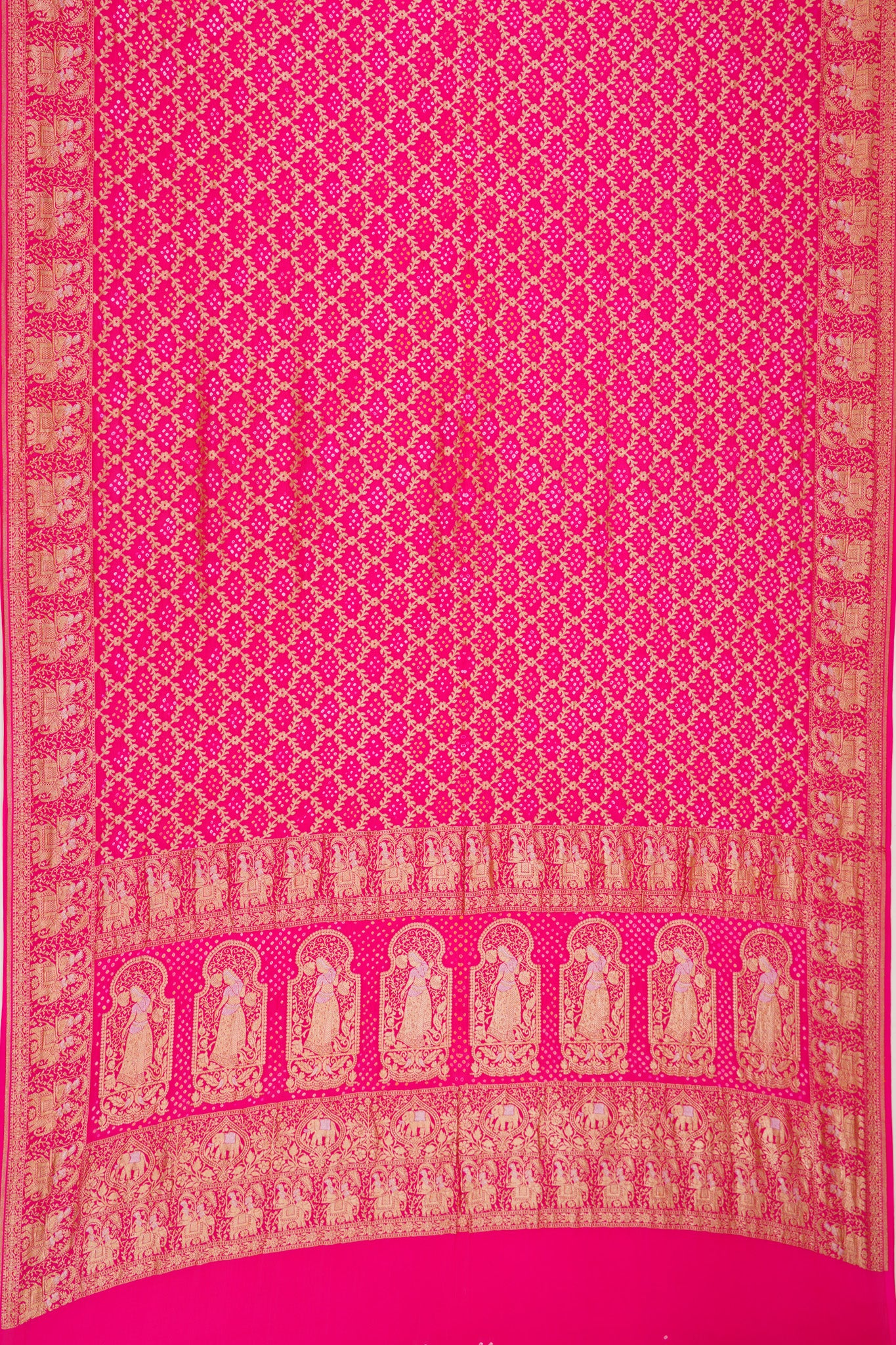 Banarasi Silk Bandhani Brocade Rani Pink Saree
