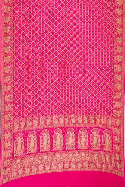 Banarasi Silk Bandhani Brocade Rani Pink Saree