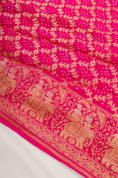 Banarasi Silk Bandhani Brocade Rani Pink Saree