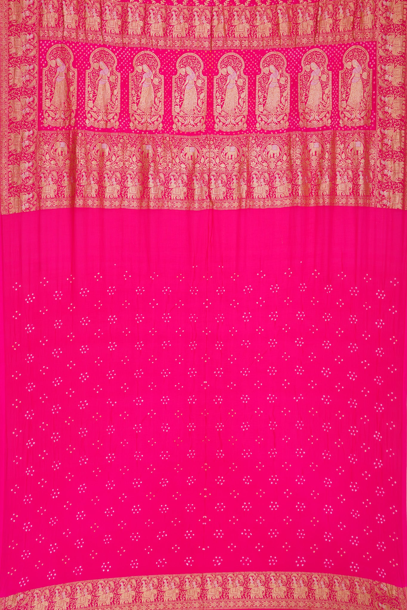Banarasi Silk Bandhani Brocade Rani Pink Saree