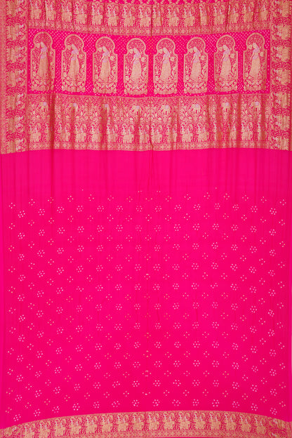 Banarasi Silk Bandhani Brocade Rani Pink Saree