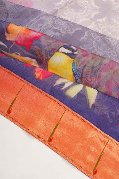 Paithani X Soft Tussar Printed Blue Saree