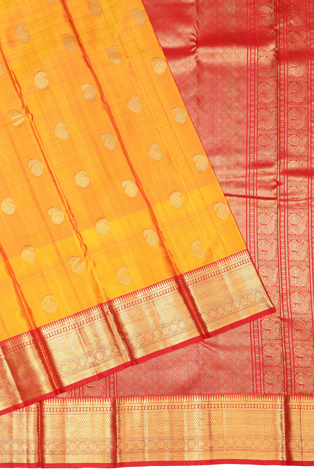 Taranga Kanchi Silk Butta Mustard Yellow Saree