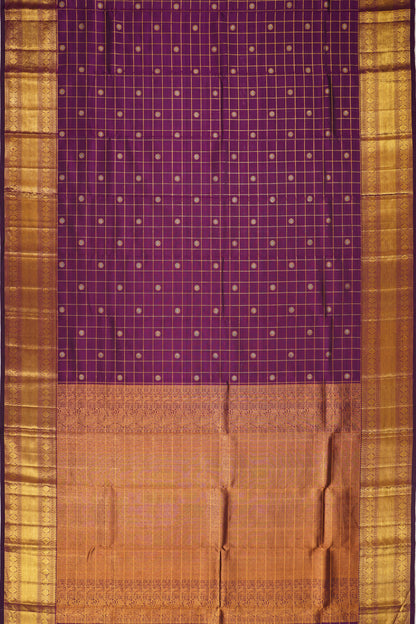 Kanchipuram Silk Checks And Butta Purple Saree