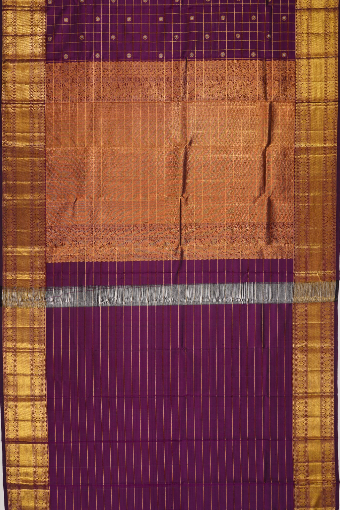 Kanchipuram Silk Checks And Butta Purple Saree