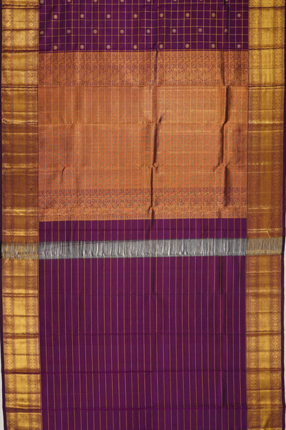 Kanchipuram Silk Checks And Butta Purple Saree