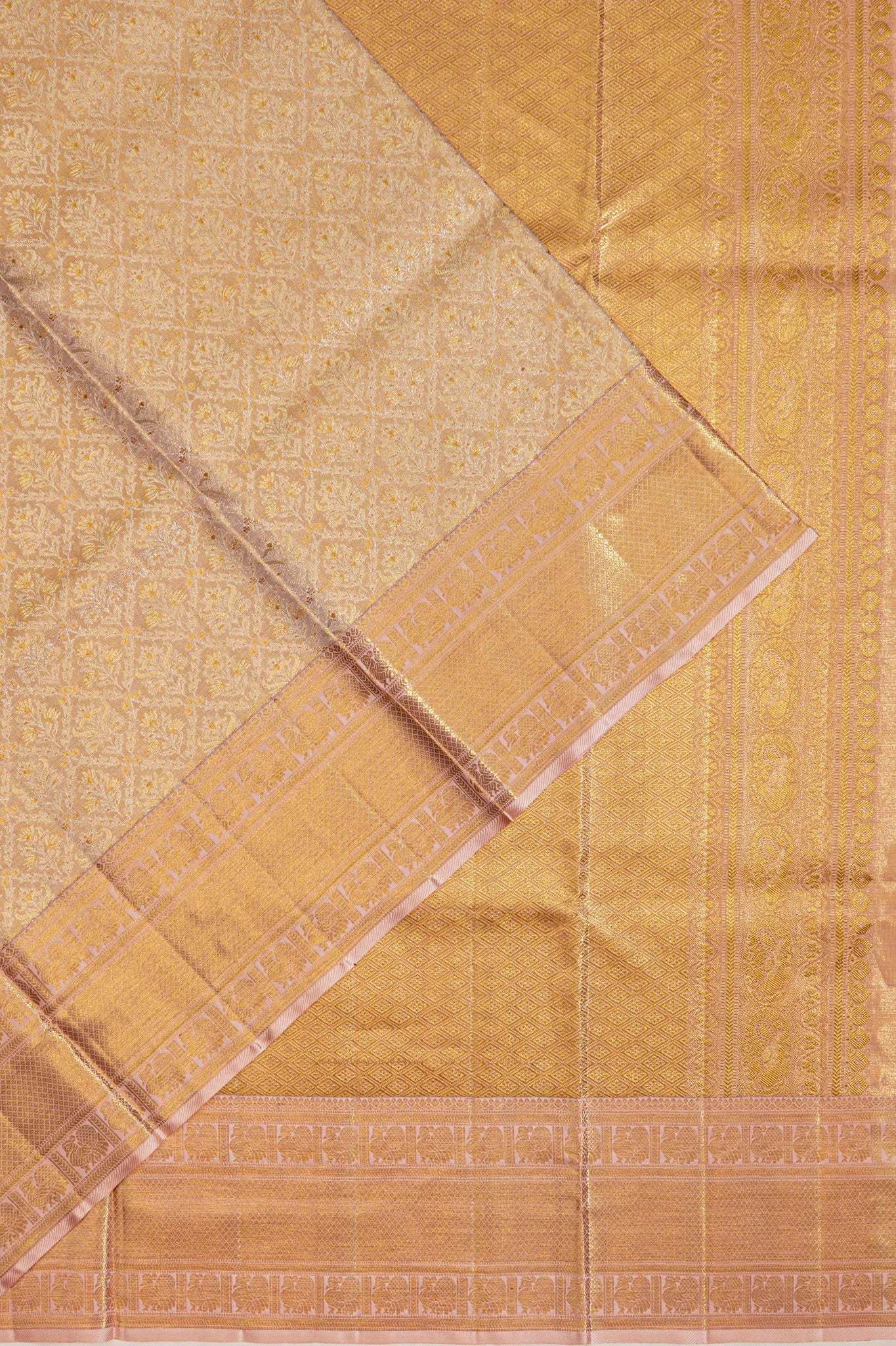 Kanchipuram Silk Tissue Brocade Gold Saree