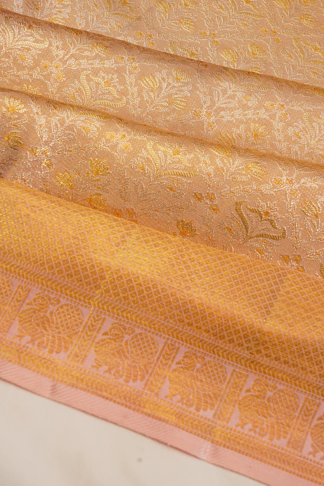 Kanchipuram Silk Tissue Brocade Gold Saree