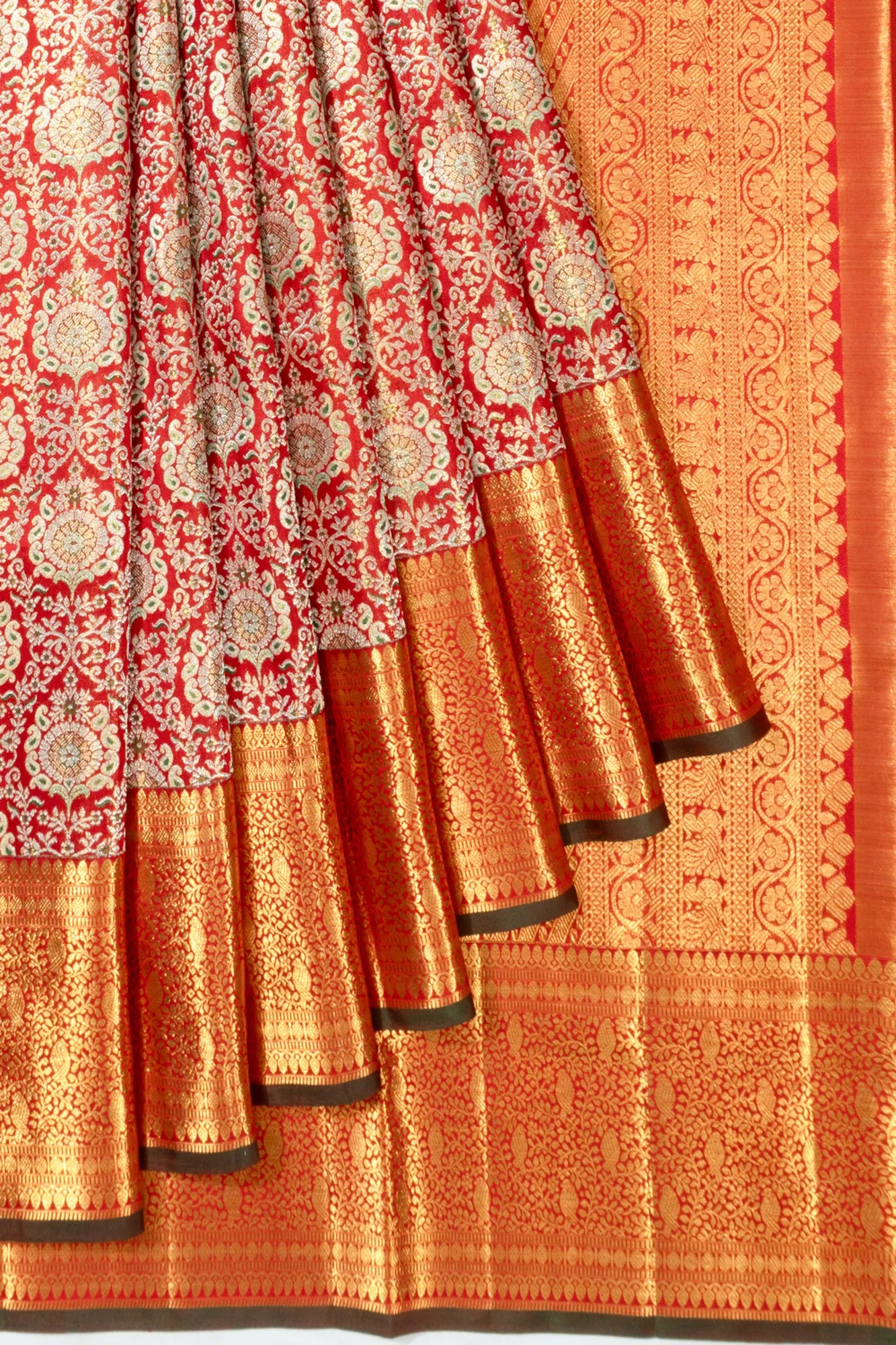 Kanchipuram Silk Tissue Brocade Red Saree