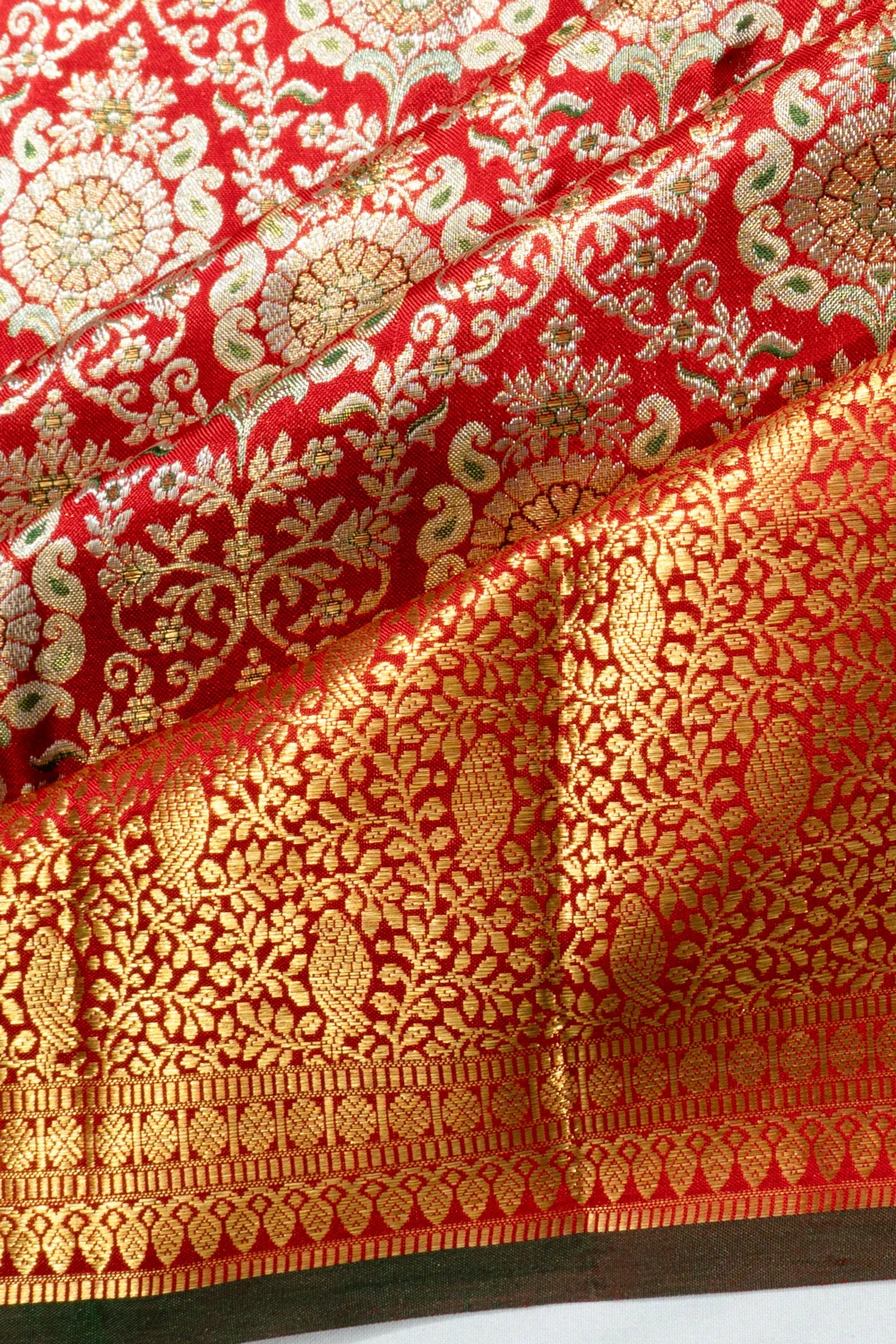Kanchipuram Silk Tissue Brocade Red Saree