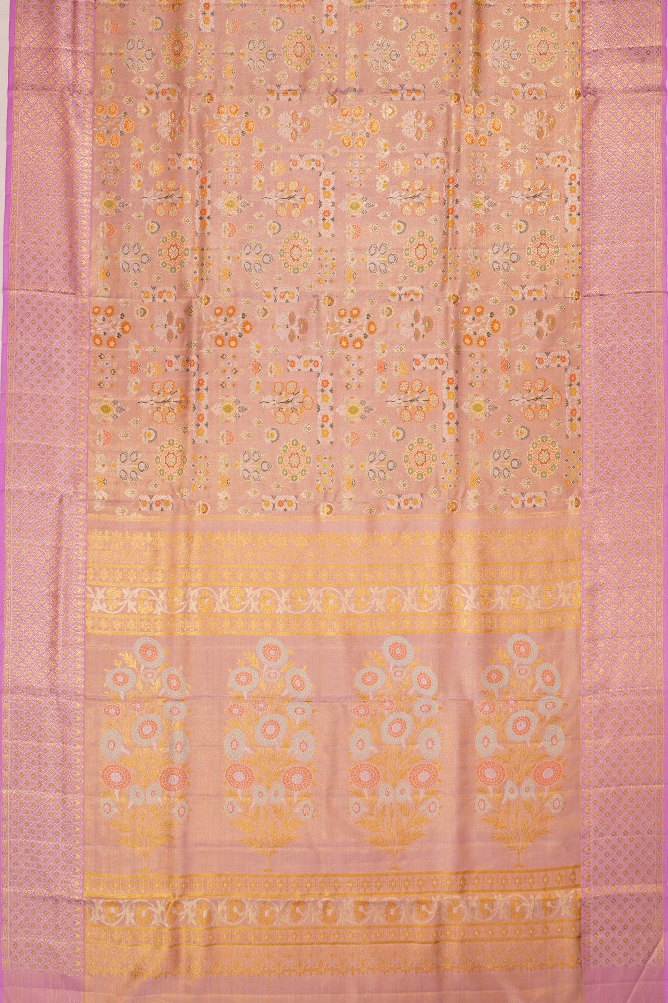 Kanchipuram Silk Tissue Brocade Lavender Saree