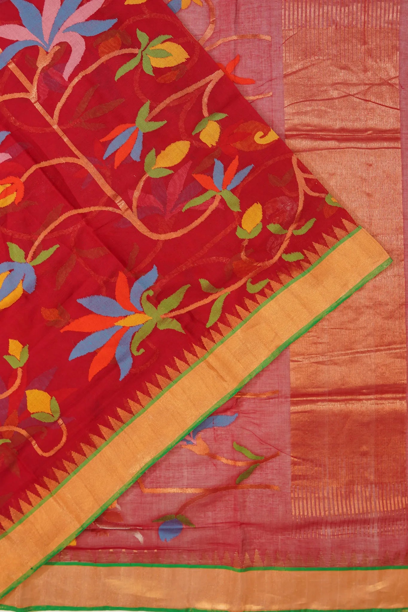 Ponduru Handspun Cotton Jamdani Jaal Red Saree