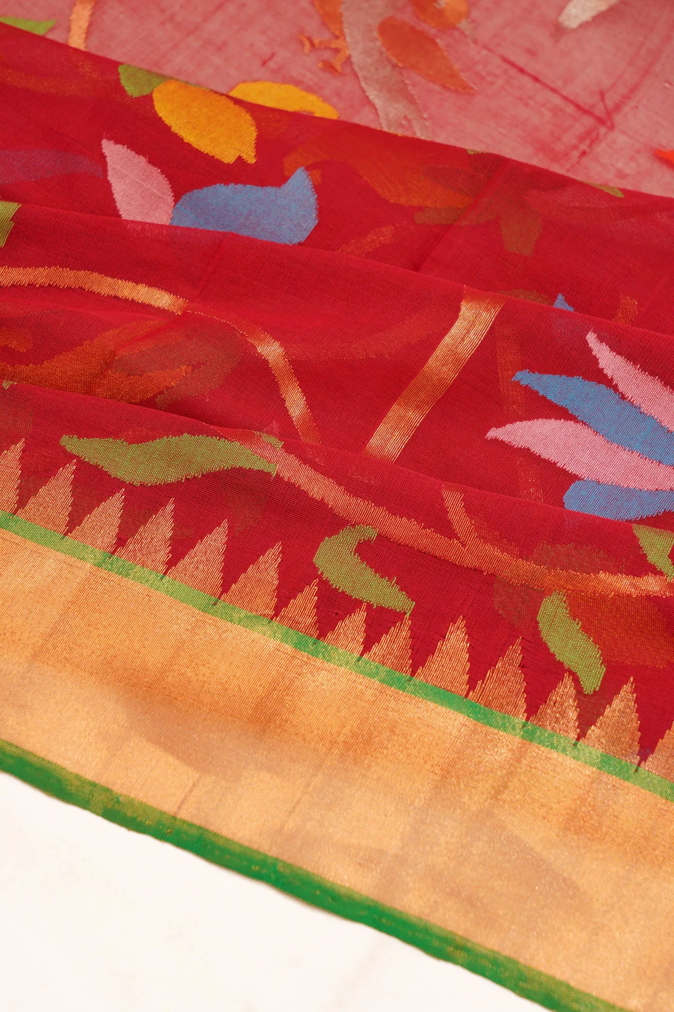 Ponduru Handspun Cotton Jamdani Jaal Red Saree