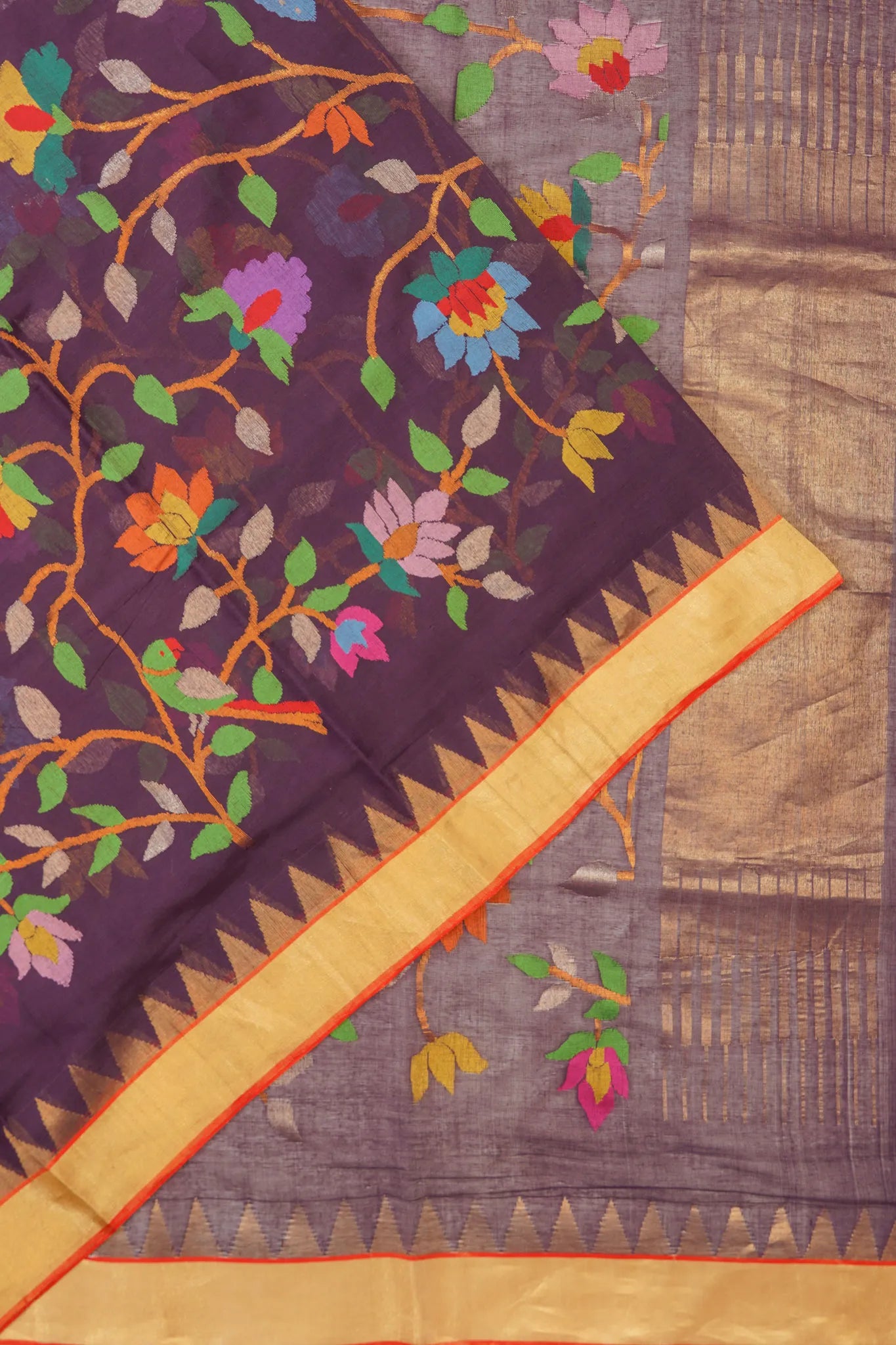 Ponduru Handspun Cotton All Over Jamdani Jaal Blue Saree