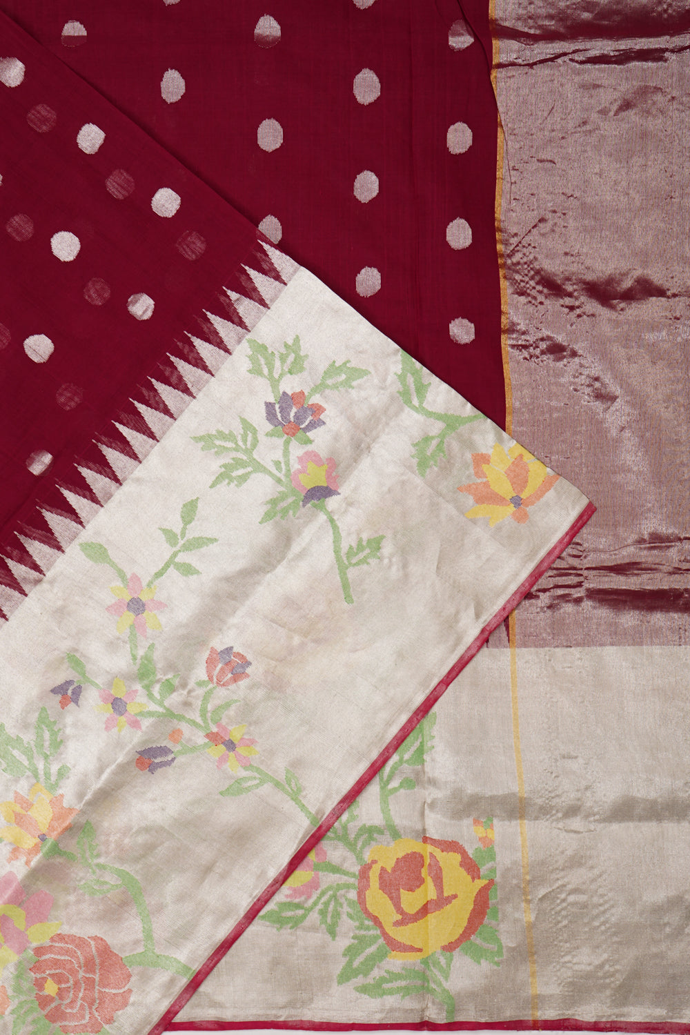 Ponduru Handspun Cotton Butta Brown Saree With Jamdani Border