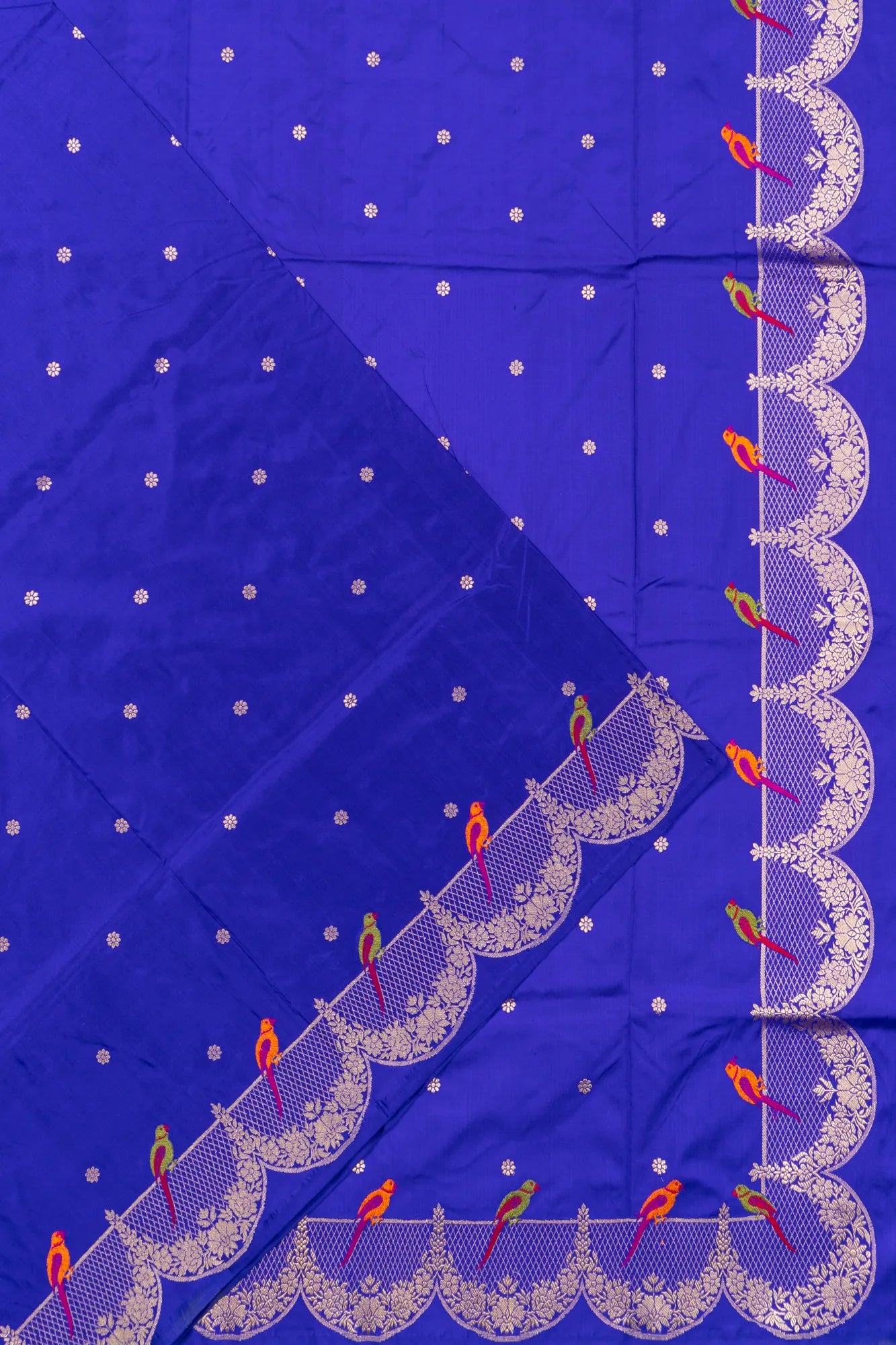 Banarasi Silk Butta Royal Blue Saree With Scallop Border