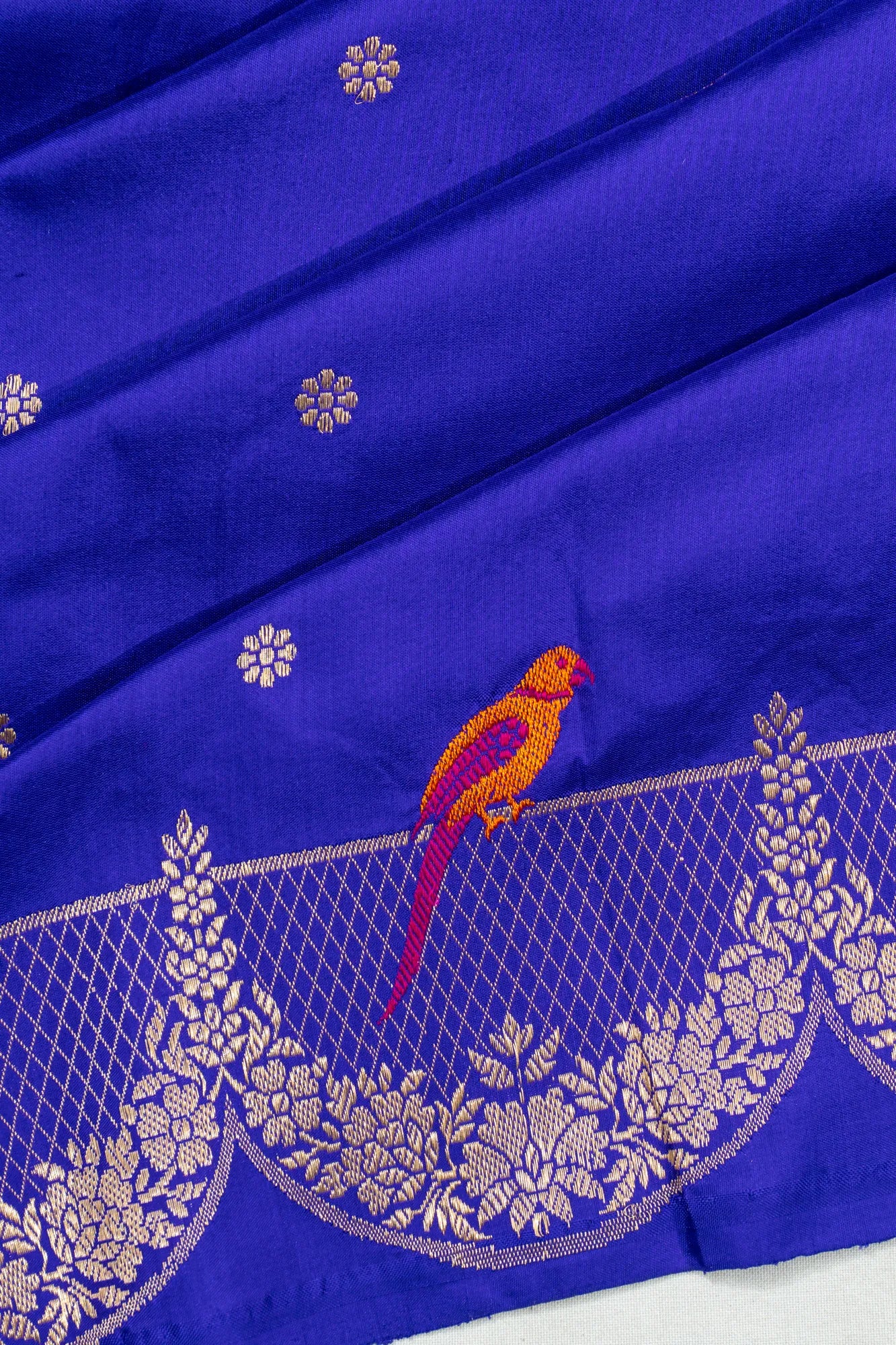 Banarasi Silk Butta Royal Blue Saree With Scallop Border