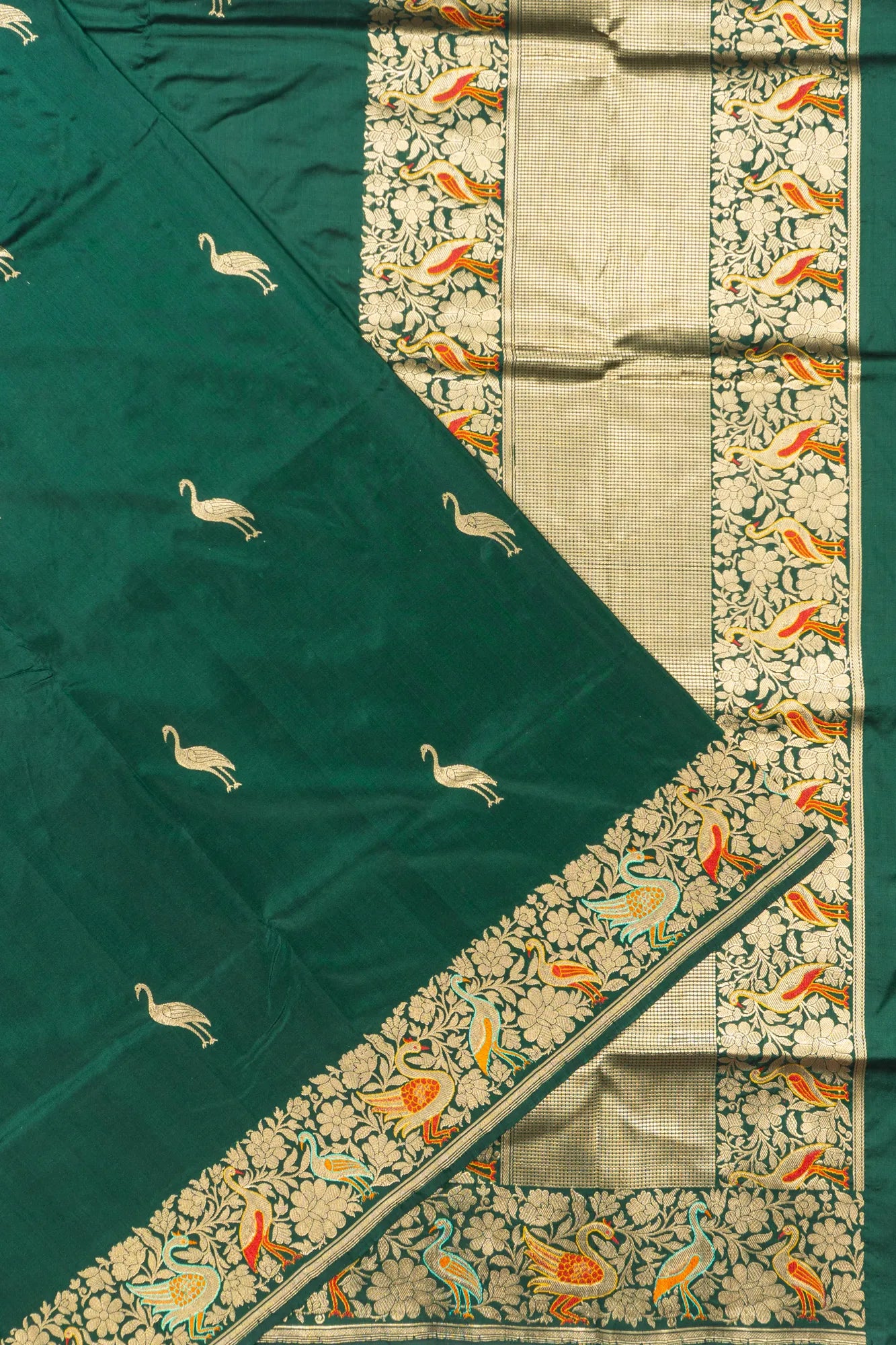 Banarasi Silk Butta Dark Green Saree