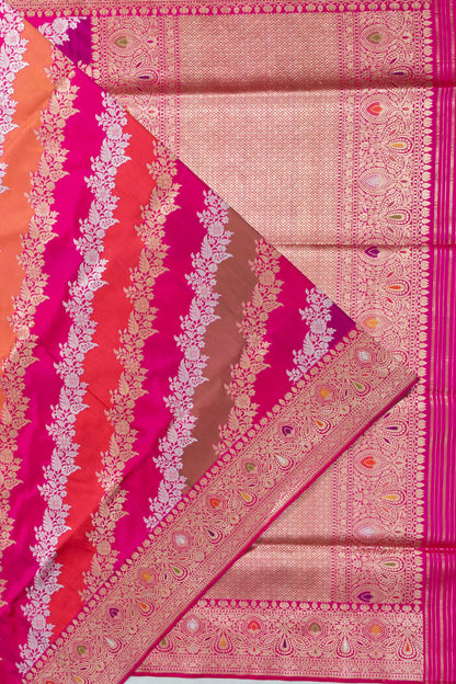 Banarasi Silk Leheriya Jaal Rangkat Pink Saree