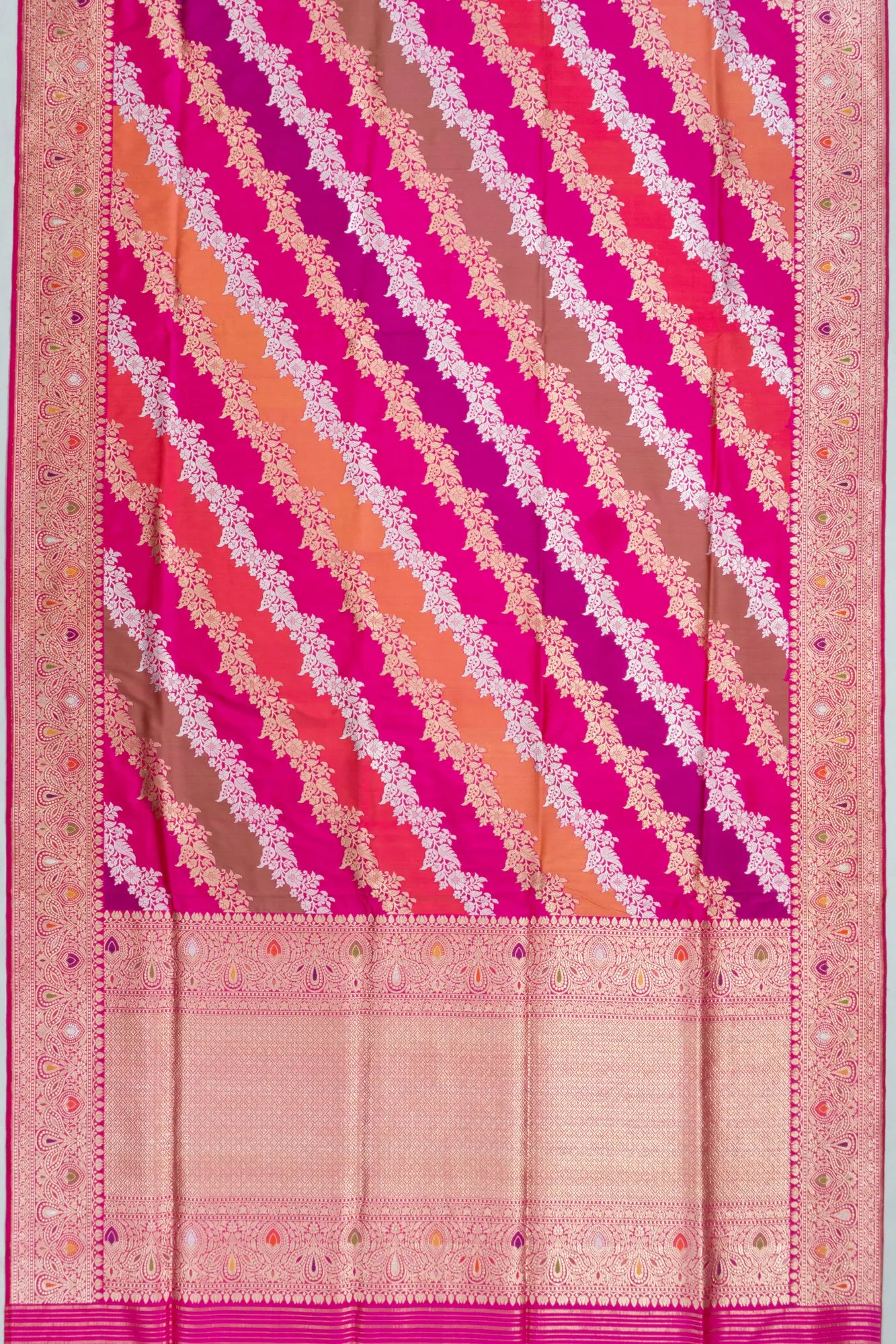 Banarasi Silk Leheriya Jaal Rangkat Pink Saree