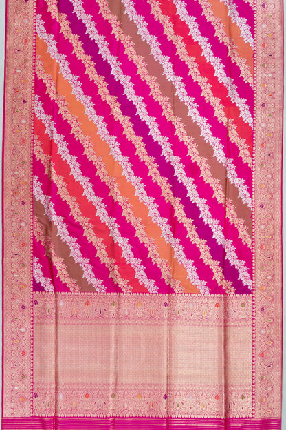 Banarasi Silk Leheriya Jaal Rangkat Pink Saree
