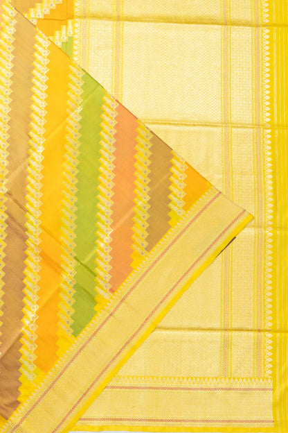 Banarasi Silk Leheriya Jaal Rangkat Yellow Saree